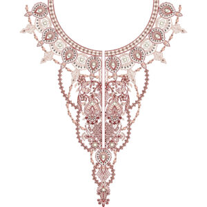 Elegant Burgundy Paisley Floral Pendant Neckline Embroidery Design