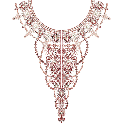 Elegant Burgundy Paisley Floral Pendant Neckline Embroidery Design