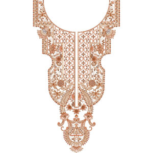 Elegant Copper Floral Paisley Neckline Embroidery Design