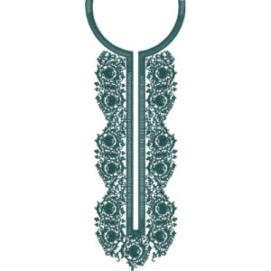 Elegant Teal Floral Medallion Neckline Embroidery Design