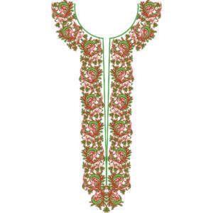 Elegant Red and Green Scrollwork Neckline Embroidery Design