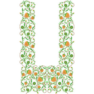 Elegant Green and Gold Floral U-Shaped Neckline Embroidery Design