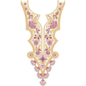 Elegant Pink and Gold Floral V-Neckline Embroidery Design