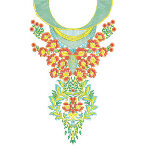 Elegant Turquoise and Orange Floral Necklace Embroidery Design