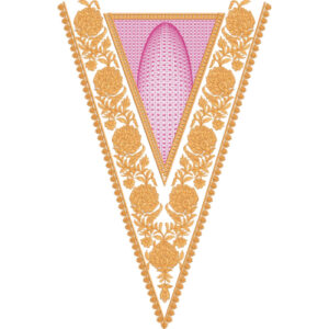 Elegant Gold Floral V-Neck Panel Embroidery Design
