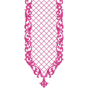 Elegant Pink Scrollwork Lattice Neckline Embroidery Design