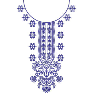 Elegant Blue Floral Geometric Neckline Embroidery Design