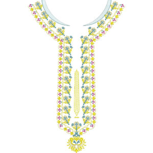 Elegant Blue Floral Neckline Embroidery Design