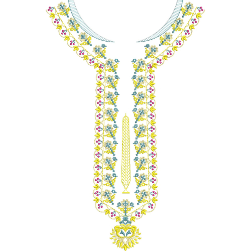 Elegant Blue Floral Neckline Embroidery Design