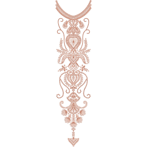 Elegant Ornamental Heart Motif Neckline Embroidery Design