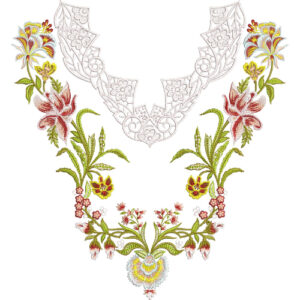 Colorful Floral U-Shaped Neckline Embroidery Design