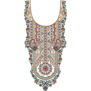 Traditional Paisley and Geometric Neckline Embroidery Design