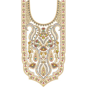 Elegant Paisley Floral Neckline Embroidery Design