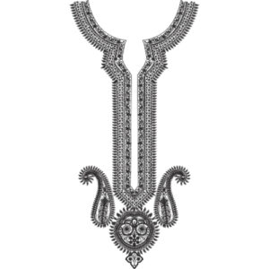 Elegant Black Paisley Neckline Embroidery Design