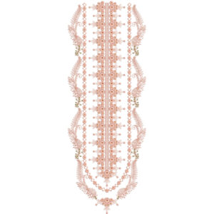 Elegant Peach Floral Neckline Embroidery Design with Symmetrical Lace Border