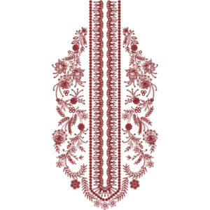Red Floral Vine and Paisley Neckline Embroidery Design