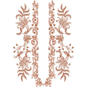 Delicate Peach Floral Vine Neckline Embroidery Design
