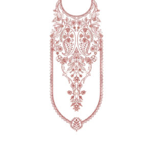 Elegant Peach Paisley Floral Neckline Embroidery Design