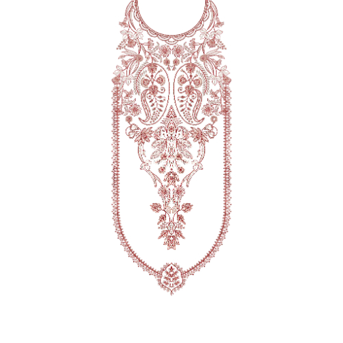 Elegant Peach Paisley Floral Neckline Embroidery Design