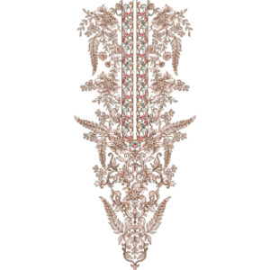 Elegant Taupe Floral Vine and Ornamental Neckline Embroidery Design
