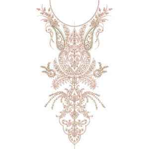 Elegant Peach Floral Paisley Ornamental Neckline Embroidery Design