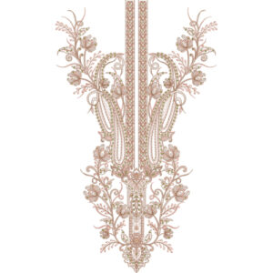 Elegant Peach Floral Paisley Center Panel Embroidery Design