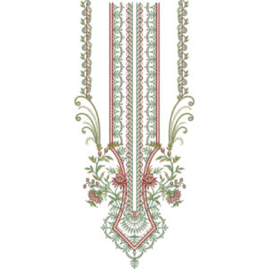 Elegant Green and Peach Floral Border Neckline Embroidery Design