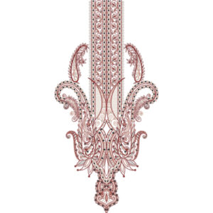 Elegant Burgundy Paisley and Geometric Neckline Embroidery Design