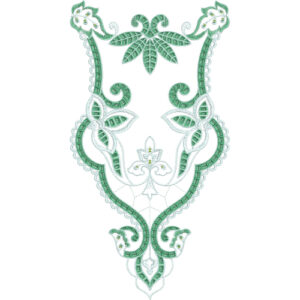 Elegant Green Floral Paisley Neckline Embroidery Design