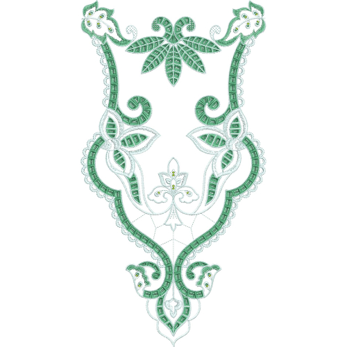 Elegant Green Floral Paisley Neckline Embroidery Design