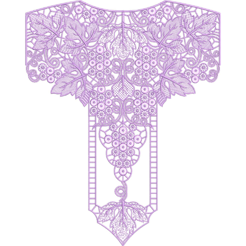 Elegant Purple Floral Lace T-Shape Neckline Embroidery Design