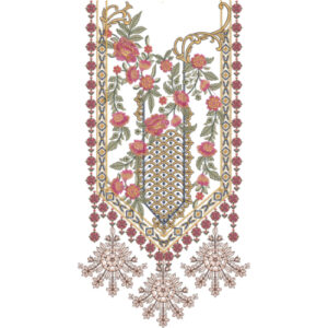 Elegant Multicolor Floral and Geometric Neckline Embroidery Design