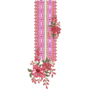 Pink Floral and Geometric Embroidered Neckline Border Design