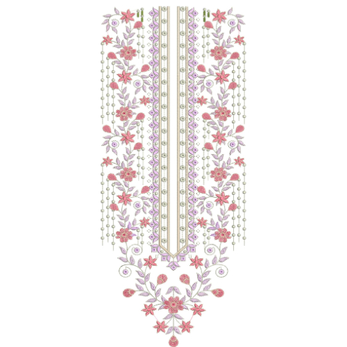 Elegant Pink Floral and Geometric Neckline Embroidery Design