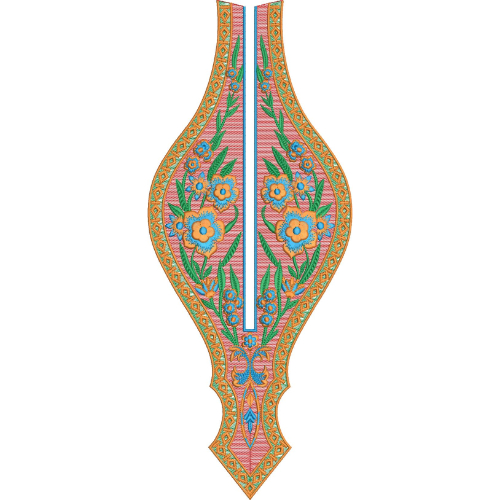 Elegant Pastel Floral and Geometric Neckline Embroidery Design