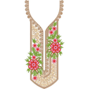 Elegant Floral and Lace Pattern Neckline Embroidery Design