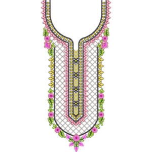 Pink Floral and Geometric U-Shaped Neckline Embroidery Design
