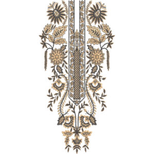 Elegant Black and Gold Floral Vine Neckline Embroidery Design