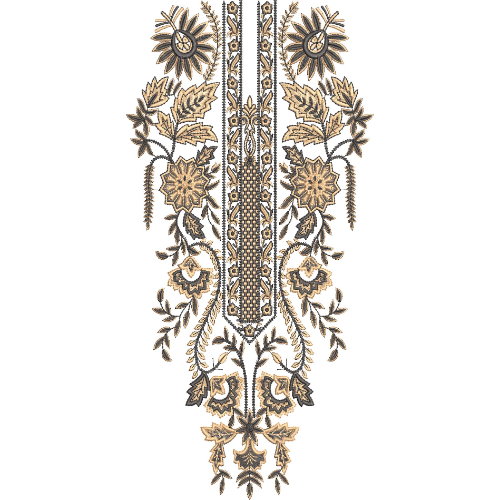 Elegant Black and Gold Floral Vine Neckline Embroidery Design