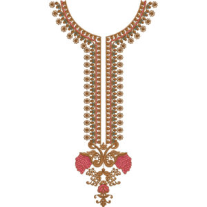 Elegant Brown and Pink Floral Border Neckline Embroidery Design