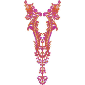 Elegant Magenta and Orange Floral Paisley Neckline Embroidery Design