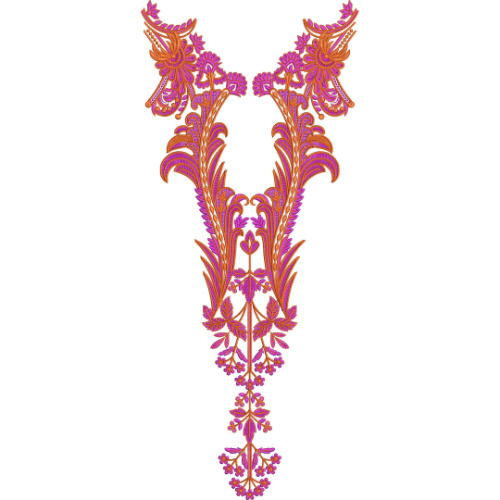 Elegant Magenta and Orange Floral Paisley Neckline Embroidery Design