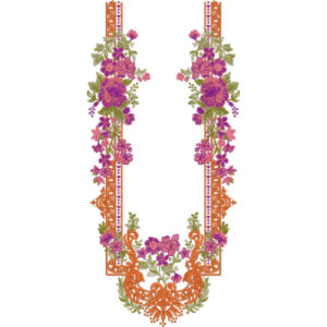 Multicolor Floral U-Shaped Neckline Embroidery Design