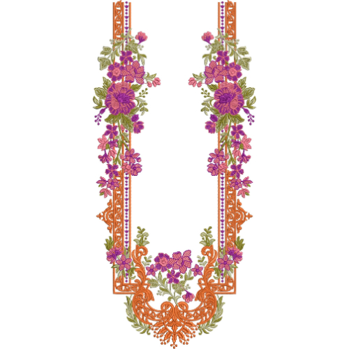 Multicolor Floral U-Shaped Neckline Embroidery Design