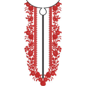 Red Floral Button-Style Neckline Embroidery Design