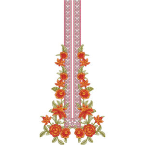 Pink and Red Floral Border Neckline Embroidery Design