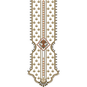 Gold and Brown Ornamental Placket Neckline Embroidery Design