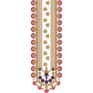Pink and Gold Floral Placket Neckline Embroidery Design