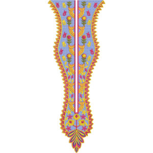 Blue and Yellow Traditional Floral Placket Neckline Embroidery Design