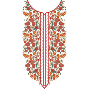 Multicolor Floral Vine Placket Neckline Embroidery Design